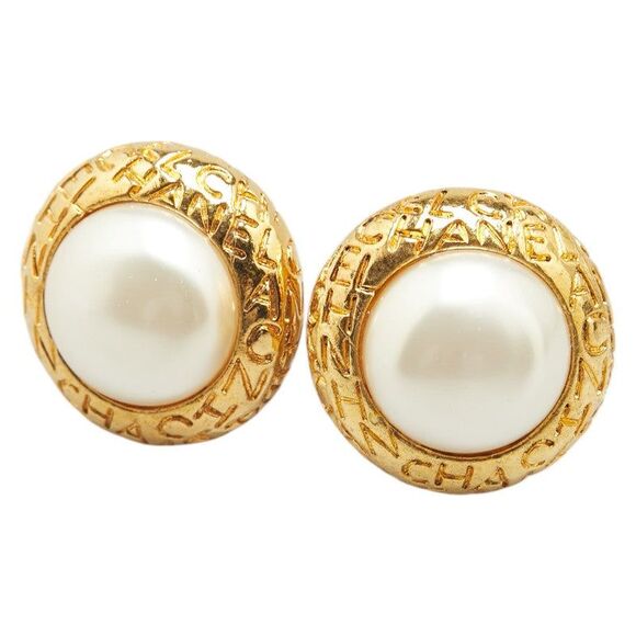 Chanel Logo Round Faux Pearl Earrings - Picture 1 of 6